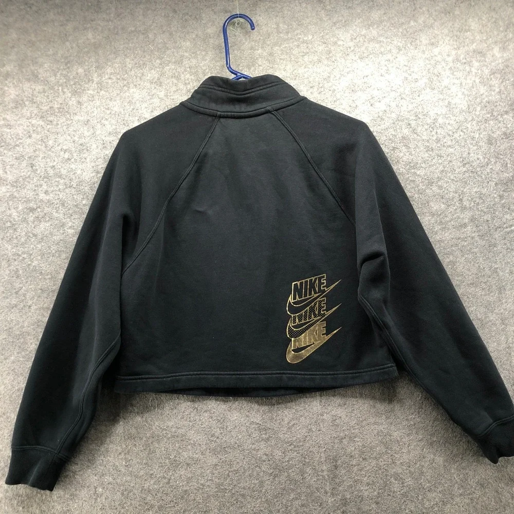 Nike Gold Foil Just Do It 1/4 Zip Cropped Sweatshirt Womens S Black Relaxed